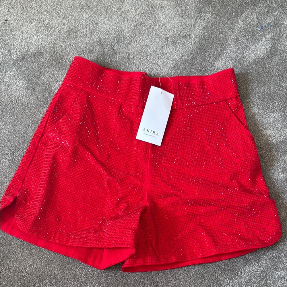AKIRA Red High Waist Shorts